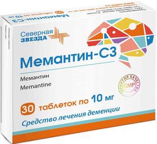 Мемантин-сз 10мг 30 шт. таблетки покрытые пленочной оболочкой Мемантин-сз 10мг 30 шт. таблетки покрытые пленочной оболочкой