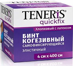 Тенерис квикфикс коттон бинт когезивный самофиксирующийся на тканевой основе с латексом 4смx4м синий