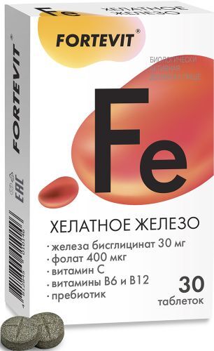 Фортевит Железо Хелат+B-Комплекс+Пребиотики 30мг №30 таблетки Биотерра Фортевит Железо Хелат+B-Комплекс+Пребиотики 30мг №30 таблетки Биотерра