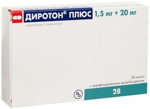 Диротон Плюс 1,5мг+20мг 28 шт. капсулы с модифицированным высвобождением Диротон Плюс 1,5мг+20мг 28 шт. капсулы с модифицированным высвобождением