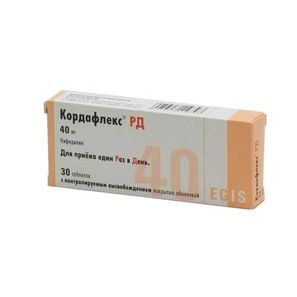 Кордафлекс рд 40мг 30 шт. таблетки с модифицированным высвобождением покрытые пленочной оболочкой Кордафлекс рд 40мг 30 шт. таблетки с модифицированным высвобождением покрытые пленочной оболочкой