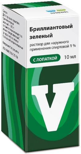 Бриллиантовый зеленый 1% 10мл раствор для наружного применения спиртовой с лопаткой Бриллиантовый зеленый 1% 10мл раствор для наружного применения спиртовой с лопаткой