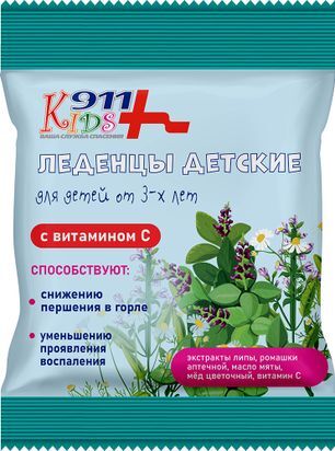 911 Кидс леденцы детские Липа/Ромашка/Мед с витамином С 50г