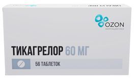 Тикагрелор 60мг 56 шт. таблетки покрытые пленочной оболочкой Тикагрелор 60мг 56 шт. таблетки покрытые пленочной оболочкой