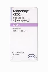 Мадопар 250 200мг+50мг 100 шт. таблетки Roche S.p.A. Мадопар 250 200мг+50мг 100 шт. таблетки Roche S.p.A.
