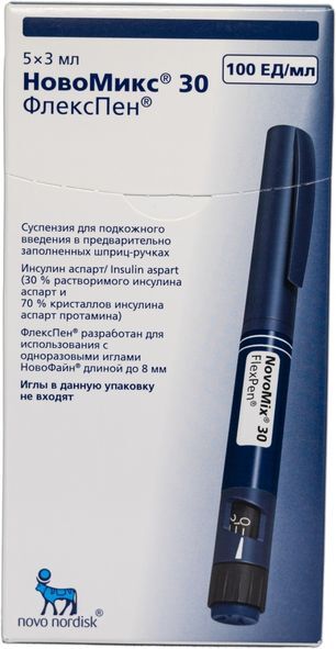 Новомикс 30 Флекспен 100Ме/мл 3мл 5 шт. суспензия для подкожного введения картр. в шпр.-ручк.