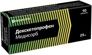 Декскетопрофен медисорб 25мг 10 шт. таблетки покрытые пленочной оболочкой Декскетопрофен медисорб 25мг 10 шт. таблетки покрытые пленочной оболочкой
