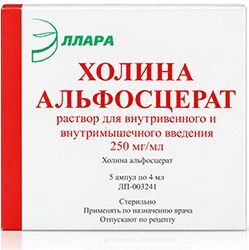 Холина альфосцерат 250мг/мл 4мл 5 шт. раствор для внутривенного и внутримышечного введения Холина альфосцерат 250мг/мл 4мл 5 шт. раствор для внутривенного и внутримышечного введения