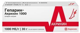 Гепарин-акрихин 1000 30г гель для наружного применения