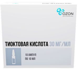 Тиоктовая кислота 30мг/мл 10мл 10 шт. концентрат для приготовления раствора для инфузий Тиоктовая кислота 30мг/мл 10мл 10 шт. концентрат для приготовления раствора для инфузий