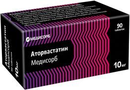 Аторвастатин Медисорб 10мг 90 шт. таблетки покрытые пленочной оболочкой Аторвастатин Медисорб 10мг 90 шт. таблетки покрытые пленочной оболочкой