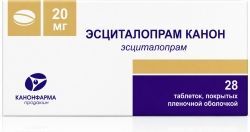 Эсциталопрам Канон 20мг 28 шт. таблетки покрытые пленочной оболочкой продакшн Зао Эсциталопрам Канон 20мг 28 шт. таблетки покрытые пленочной оболочкой продакшн Зао