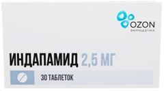Индапамид 2,5мг 30 шт. таблетки покрытые пленочной оболочкой Озон Индапамид 2,5мг 30 шт. таблетки покрытые пленочной оболочкой Озон