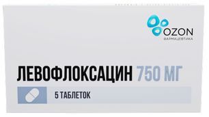 Левофлоксацин 750мг 5 шт. таблетки покрытые пленочной оболочкой Озон Левофлоксацин 750мг 5 шт. таблетки покрытые пленочной оболочкой Озон