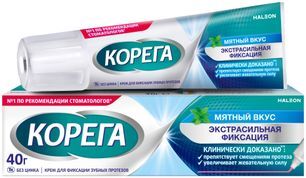 Корега Экстра Сильный Мятный, крем для фиксации зубных протезов, 40г Корега Экстра Сильный Мятный, крем для фиксации зубных протезов, 40г