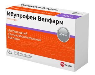 Ибупрофен Велфарм 400мг 50 шт. таблетки покрытые пленочной оболочкой Ибупрофен Велфарм 400мг 50 шт. таблетки покрытые пленочной оболочкой