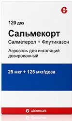 Сальмекорт 25мкг+125мкг/доза 120доз аэрозоль для ингаляций дозированный Гленмарк Сальмекорт 25мкг+125мкг/доза 120доз аэрозоль для ингаляций дозированный Гленмарк