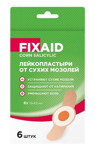 Фиксэйд Корн Салицилик лейкопластырь от сухих мозолей 19х68мм 6 шт. Фармапласт С. А. Е Фиксэйд Корн Салицилик лейкопластырь от сухих мозолей 19х68мм 6 шт. Фармапласт С. А. Е