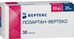 Лозартан-вертекс 25мг 30 шт. таблетки покрытые пленочной оболочкой Лозартан-вертекс 25мг 30 шт. таблетки покрытые пленочной оболочкой