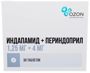 Индапамид+периндоприл 1,25мг+4мг 30 шт. таблетки Индапамид+периндоприл 1,25мг+4мг 30 шт. таблетки