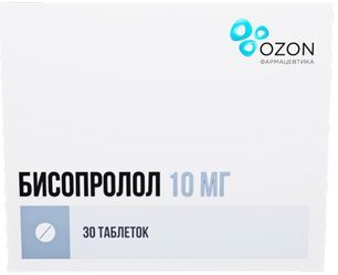 Бисопролол 10мг 30 шт. таблетки покрытые пленочной оболочкой Бисопролол 10мг 30 шт. таблетки покрытые пленочной оболочкой
