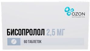 Бисопролол 2,5мг 60 шт. таблетки покрытые пленочной оболочкой Бисопролол 2,5мг 60 шт. таблетки покрытые пленочной оболочкой