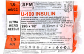 Сфм шприц инсулиновый трехкомпонентный U100 1мл с интегрированной иглой 29G 0,33х12,7мм 20 шт.