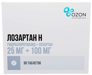 Лозартан-Н 25мг+100мг 90 шт. таблетки покрытые пленочной оболочкой