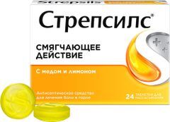 Стрепсилс 24 шт. таблетки для рассасывания мед-лимон Стрепсилс 24 шт. таблетки для рассасывания мед-лимон