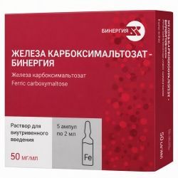 Железа карбоксимальтозат-бинергия 50мг/мл 2мл 5 шт. раствор для внутривенного введения Железа карбоксимальтозат-бинергия 50мг/мл 2мл 5 шт. раствор для внутривенного введения