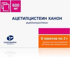 Ацетилцистеин канон 600мг 3г 6 шт. гранулы для приготовления раствора для приема внутрь