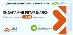 Индапамид Ретард-Алси 1,5мг 30 шт. таблетки пролонгированного действия покрытые пленочной оболочкой Алси Фарма (Новый дизайн) Индапамид Ретард-Алси 1,5мг 30 шт. таблетки пролонгированного действия покрытые пленочной оболочкой Алси Фарма (Новый дизайн)