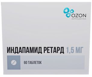 Индапамид Ретард 1,5мг 60 шт. таблетки с пролонгированным высвобождением покрытые пленочной оболочкой Индапамид Ретард 1,5мг 60 шт. таблетки с пролонгированным высвобождением покрытые пленочной оболочкой