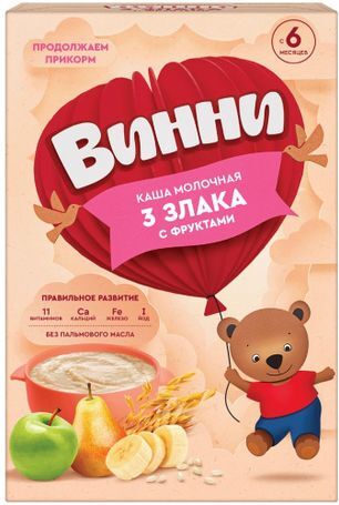 Винни каша молочная 3 злака с фруктами 6+ 200г