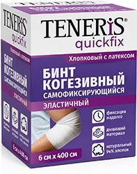 Тенерис квикфикс коттон бинт когезивный самофиксирующийся на тканевой основе с латексом 6смx4м белый