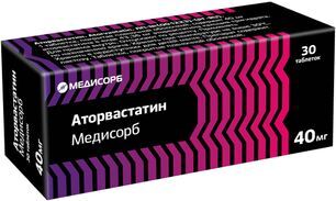 Аторвастатин Медисорб 40мг 30 шт. таблетки покрытые пленочной оболочкой Аторвастатин Медисорб 40мг 30 шт. таблетки покрытые пленочной оболочкой