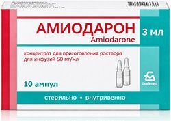 Амиодарон 50мг/мл 3мл 10 шт. концентрат для приготовления раствора для внутривенного введения Амиодарон 50мг/мл 3мл 10 шт. концентрат для приготовления раствора для внутривенного введения