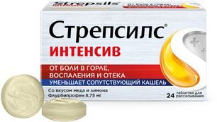 Стрепсилс интенсив 24 шт. таблетки для рассасывания мед-лимон Стрепсилс интенсив 24 шт. таблетки для рассасывания мед-лимон