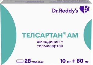 Телсартан Ам 10мг+80мг 28 шт. таблетки Dr. Reddy.s Laboratories Ltd. Телсартан Ам 10мг+80мг 28 шт. таблетки Dr. Reddy.s Laboratories Ltd.