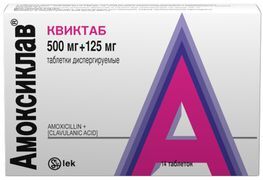 Амоксиклав квиктаб 500мг+125мг 14 шт. таблетки диспергируемые Амоксиклав квиктаб 500мг+125мг 14 шт. таблетки диспергируемые