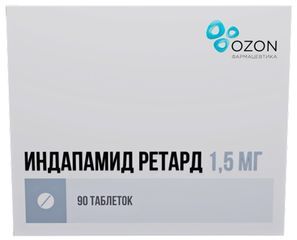 Индапамид Ретард 1,5мг 90 шт. таблетки с пролонгированным высвобождением покрытые пленочной оболочкой Индапамид Ретард 1,5мг 90 шт. таблетки с пролонгированным высвобождением покрытые пленочной оболочкой