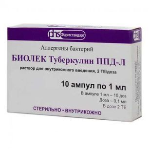 Биолек Туберкулин Ппд-Л 2Те/0,1мл 1мл 10 шт. раствор для внутрикожного введения Лекко Биолек Туберкулин Ппд-Л 2Те/0,1мл 1мл 10 шт. раствор для внутрикожного введения Лекко