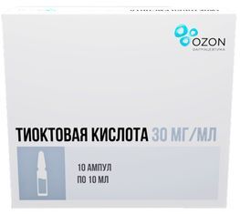Тиоктовая кислота 30мг/мл 10мл 10 шт. концентрат для приготовления раствора для инфузий Тиоктовая кислота 30мг/мл 10мл 10 шт. концентрат для приготовления раствора для инфузий