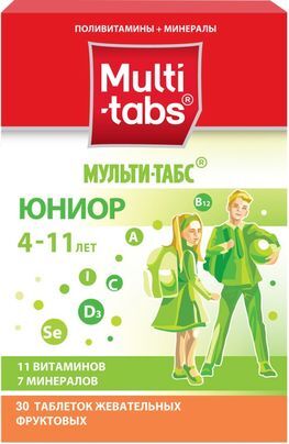 Мульти-Табс Юниор 30 шт. таблетки жевательные Фрукты Пфайзер Консьюмер Мэнюфэкчуринг Италия С. размер Л Мульти-Табс Юниор 30 шт. таблетки жевательные Фрукты Пфайзер Консьюмер Мэнюфэкчуринг Италия С. размер Л