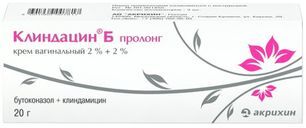 Клиндацин Б Пролонг 2%+2% 20г крем вагинальный с аппликатором Акрихин Клиндацин Б Пролонг 2%+2% 20г крем вагинальный с аппликатором Акрихин