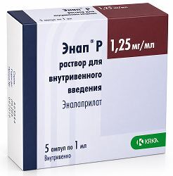 Энап Р 1,25мг/мл 1мл 5 шт. раствор для инъекций Крка, д.д., Ново место Энап Р 1,25мг/мл 1мл 5 шт. раствор для инъекций Крка, д.д., Ново место