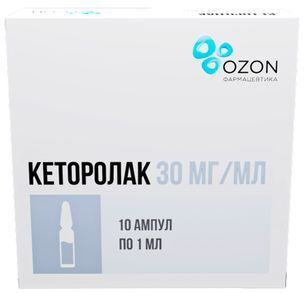 Кеторолак 30мг/мл 1мл 10 шт. раствор для внутривенного и внутримышечного введения Озон Кеторолак 30мг/мл 1мл 10 шт. раствор для внутривенного и внутримышечного введения Озон