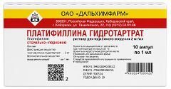 Платифиллина Гидротартрат 0,2% 1мл 10 шт. раствор для инъекций Платифиллина Гидротартрат 0,2% 1мл 10 шт. раствор для инъекций