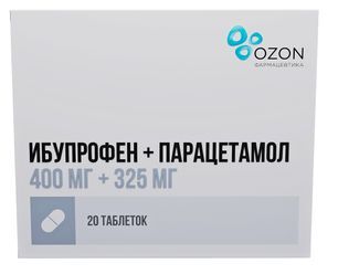 Ибупрофен+парацетамол 400мг+325мг 20 шт. таблетки покрытые пленочной оболочкой Ибупрофен+парацетамол 400мг+325мг 20 шт. таблетки покрытые пленочной оболочкой