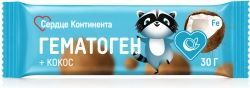 Сердце континента гематоген с кокосом для детей с 3 лет 30г
